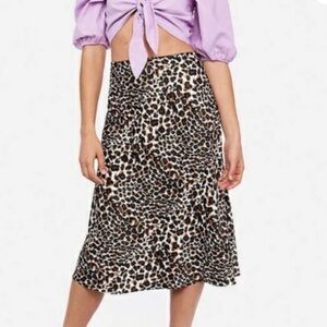 Express x Rocky Burnes - Satin Leopard Midi Skirt - Brown/Black